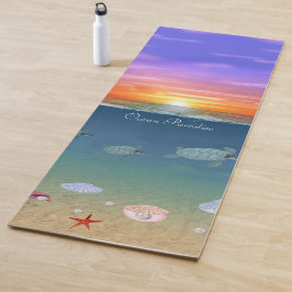Tapete De Yoga Amanhecer relaxante no oceano, tartarugas, estrela