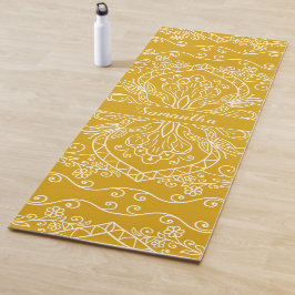 Tapete De Yoga Amarelo Elegante Moderno Monograma