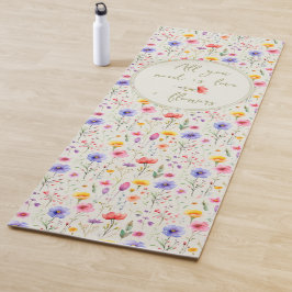Tapete De Yoga Amor e Flores, doce Citação de Flor Verde