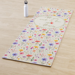 Tapete De Yoga Amor e Flores, doce Citação de Flor Verde