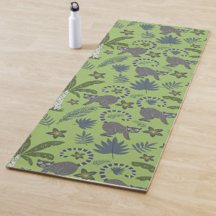 Tapete De Yoga Animais tropicais, sem soldadura, verdes e cinzas
