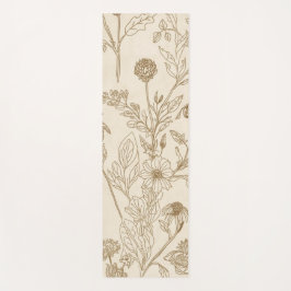 Tapete De Yoga Antique Sepia Botanical Line Art Floral Pattern