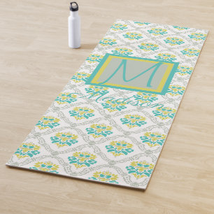 Tapete De Yoga Aqua Cinza e Chartreuse Trendy Monograma