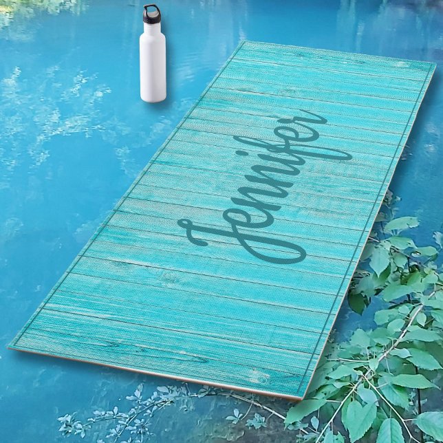 Tapete De Yoga Aqua Turquoise Blue Wood Personalizado (Criador carregado)
