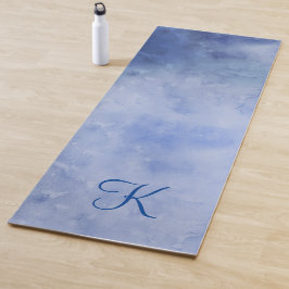 Tapete De Yoga Aquarela Azul e Branco Personalizada com Monograma