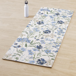 Tapete De Yoga Aquarela Flor Silvestre Azul