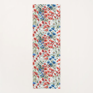 Tapete De Yoga Aquarela Flor Silvestre Papoula Margarida