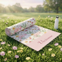 Aquarela Flor Silvestre Verde Rosa Nome Personaliz