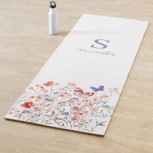 Tapete De Yoga Aquarela Floral de Flor Silvestre Personalizada 