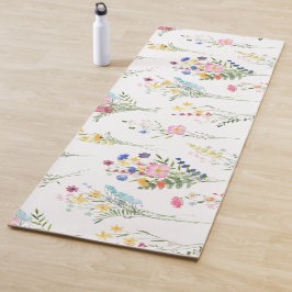 Tapete De Yoga Aquarela Floral de Flores Silvestres