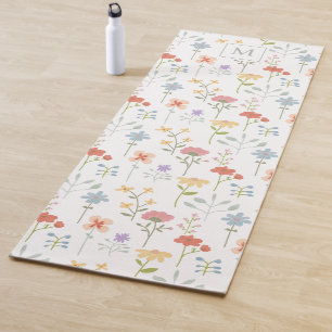 Tapete De Yoga Aquarela Flores Florais Monograma