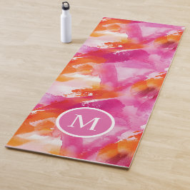 Tapete De Yoga Aquarela Monograma Rosa Laranja Abstrato