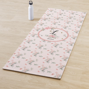 Tapete De Yoga Aquarela Rosas Pink Elegantes com Borboletas