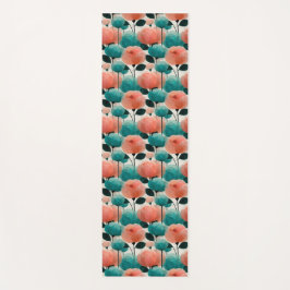 Tapete De Yoga Aquarela Vintage Rosa e Verde Floral
