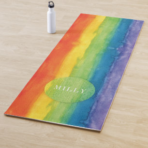 Tapete De Yoga Arco-Íris Aquarela Moderna Colorida Personalizada