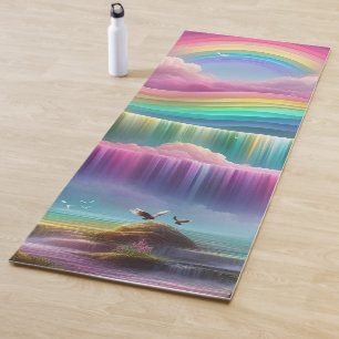 Tapete De Yoga Arco-Íris Colorido, Quedas de Água e Águias