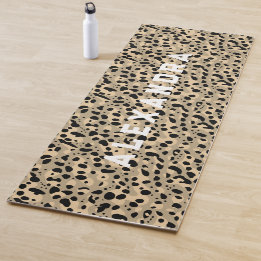 Tapete De Yoga Areia Bege Moderno Legal Padrão Leopardo E Nome