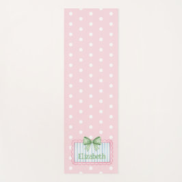 Tapete De Yoga Armação Rosa e Azul Com Laço Xadrez Verde