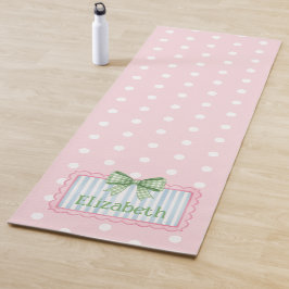 Tapete De Yoga Armação Rosa e Azul Com Laço Xadrez Verde