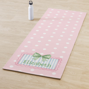 Tapete De Yoga Armação Rosa e Azul Com Laço Xadrez Verde