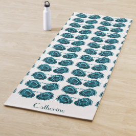 Tapete De Yoga Art Nouveau Flores em Azul