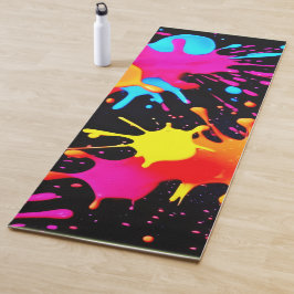Tapete De Yoga Arte Abstrata Neon Vibrante em Movimento