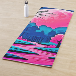 Tapete De Yoga Arte da Floresta Rosa-Ligada