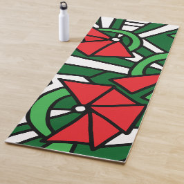 Tapete De Yoga Arte de Arroz das Flores Vermelhas