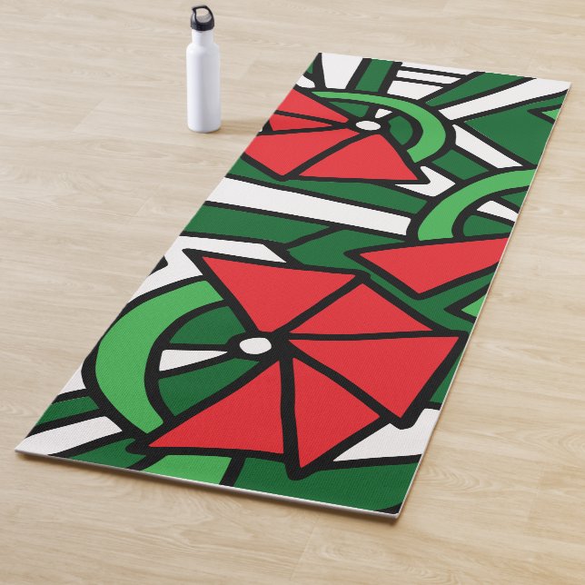 Tapete De Yoga Arte de Arroz das Flores Vermelhas (In Situ)