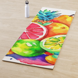 Tapete De Yoga Arte de Desenho Animado de Frutas Tropicais