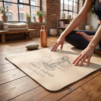 Tapete De Yoga Arte de Linha Fluida Figura Meditando Ioga
