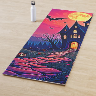 Tapete De Yoga Arte de Mansão Assombrada de Halloween Spooky