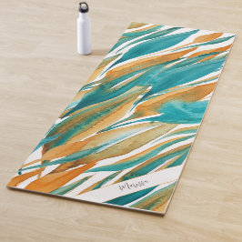 Tapete De Yoga Arte de queda de Abstrato de turquesa monogramada