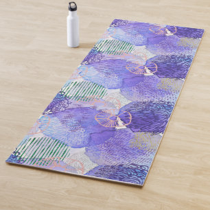 Tapete De Yoga Arte energética vibrante com aquarelas roxas