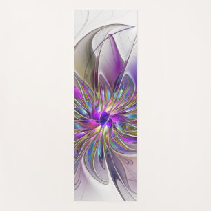 Tapete De Yoga Arte floral abstrata fractal colorida e energética