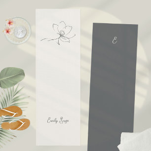 Tapete De Yoga Arte Floral em Linha Cinza Ardósia Marfim Minimali