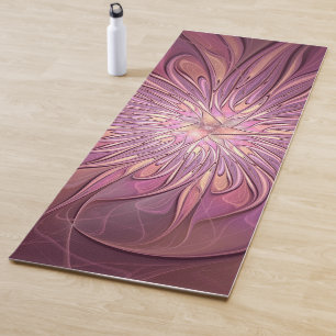 Tapete De Yoga Arte floral fractal moderno abstrato cores de frut