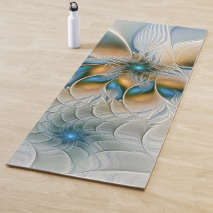 Tapete De Yoga Arte Fractal, Abstrato Fantasia, Com Azul