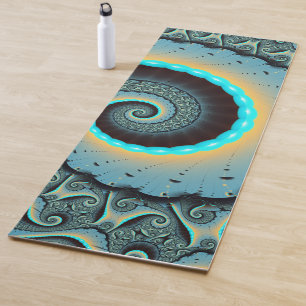 Tapete De Yoga Arte fractal espiral abstrato azul-turquesa laranj