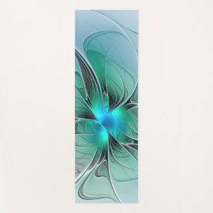 Tapete De Yoga Arte Fractal Moderna com Azul Abstrato