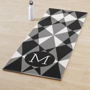 Tapete De Yoga Arte Mosaica Preta, Monogramada Personalizada, Qua