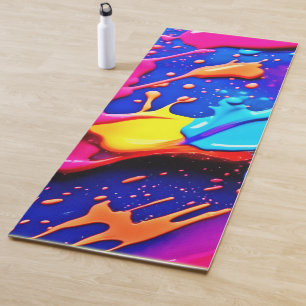 Tapete De Yoga Arte Vibrante de Salpicos de Tinta Neon