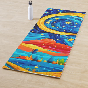 Tapete De Yoga Arte Vibrante no Estilo de Noite Estrelada