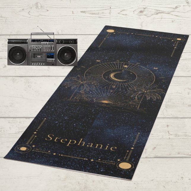 Tapete De Yoga Ascensão Celestial Monograma Palmas Douradas (Celestial Rising Sun monogram Palm Trees Yoga Mat)