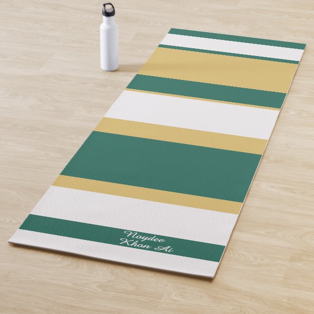 Tapete De Yoga Asymmetric Stripes Lines Green Gold White (In Situ)