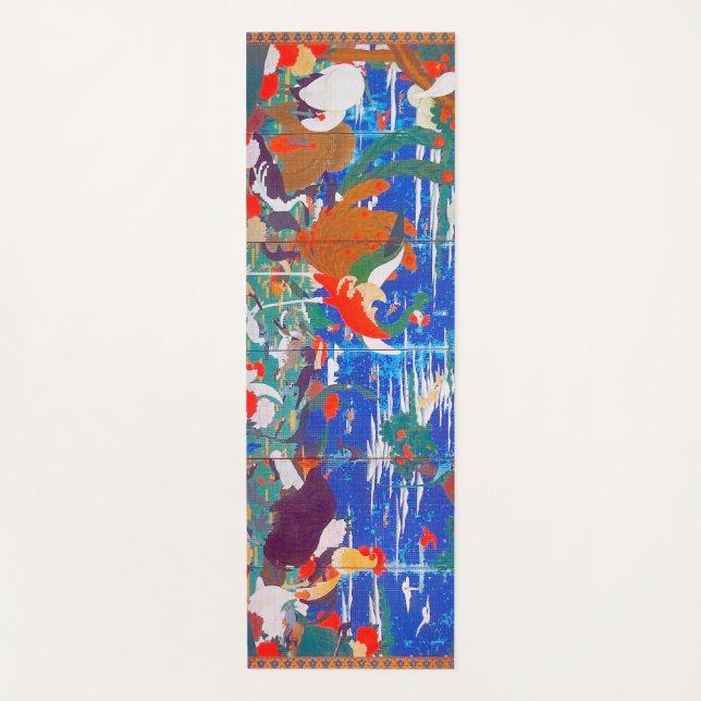 Tapete De Yoga Aves, Animais e Plantas Flores (Esquerda) Jacuchu (Frente)