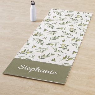 Tapete De Yoga Azeitonas Verde Sage Aquarela Nome Personalizado