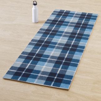 Tapete De Yoga Azul Branco Flanela Xadrez Aconchegante