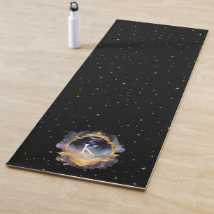Tapete De Yoga Azul Celestial Místico Dourado