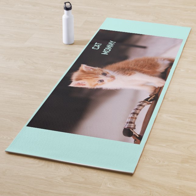 Tapete De Yoga Azul-claro, "Mamãe de Gato" Laranja Kitten (In Situ)